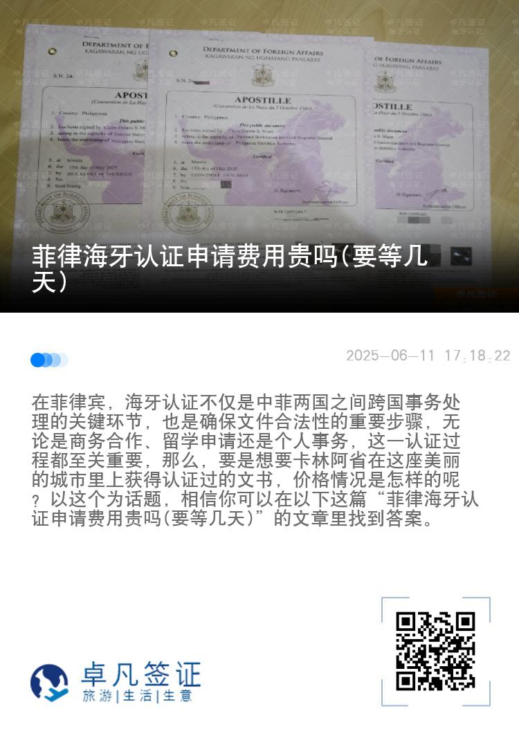 菲律海牙认证申请费用贵吗(要等几天)