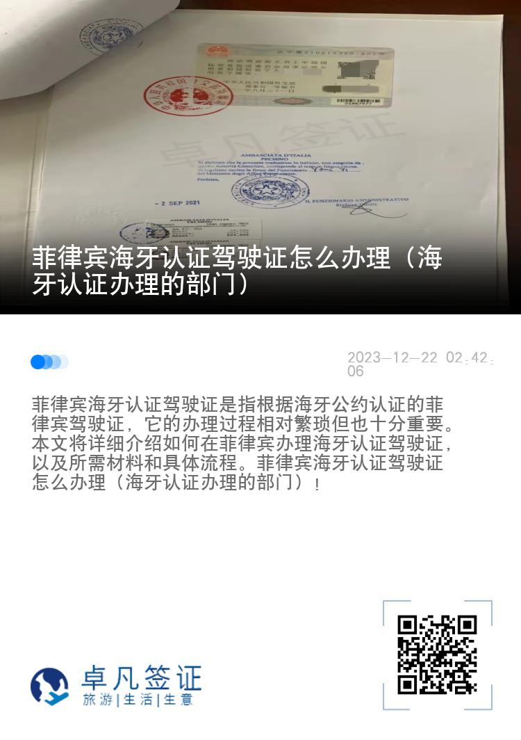 菲律宾海牙认证驾驶证怎么办理（海牙认证办理的部门）